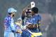 Sri Lanka’s Ajantha Mendis, center, celebrates with Thisara Perera after wining the Asia Cup one-day international cricket tournament mach against India in Fatullah, near Dhaka, Bangladesh, Friday, Feb. 28, 2014. (AP Photo/A.M. Ahad)