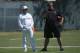 May 11, 2013; Oakland, CA, USA; Oakland Raiders owner Mark Davis (left) talks to general manager Reggie McKenzie (right) during rookie minicamp at the Raiders team headquarters. Mandatory Credit: Kyle Terada-USA TODAY Sports