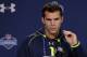 Central Florida quarterback Blake Bortles answers a question during a news conference at the NFL football scouting combine in Indianapolis, Friday, Feb. 21, 2014. (AP Photo/Michael Conroy)