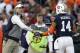 Nov 30, 2013; Auburn, AL, USA; Auburn Tigers head coach Gus Malzahn high fives quarterback Nick Marshall (14) during the second quarter at Jordan Hare Stadium. Mandatory Credit: John Reed-USA TODAY Sports
