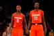 NEW YORK, NY - MARCH 15: (L-R) C.J. Fair #5 and Baye Keita #12 of the Syracuse Orange look on against the Georgetown Hoyas during the semifinals of the Big East Men's Basketball Tournament at Madison Square Garden on March 15, 2013 in New York City. (Photo by Chris Chambers/Getty Images)