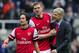 NEWCASTLE UPON TYNE, ENGLAND - MAY 19: Manager Arsene Wenger of Arsenal celebrates at the final whistle with Tomas Rosicky (L) and Per Mertesacker (C) during the Barclays Premier League match between Newcastle United and Arsenal at St James' Park on May 19, 2013 in Newcastle upon Tyne, England. (Photo by Stu Forster/Getty Images)