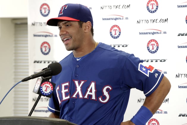 Russell Wilson enjoys time with Texas Rangers