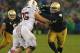 SOUTH BEND, IN - OCTOBER 13: Louis Nix III #9 of the Notre Dame Fighting Irish rushes against Kevin Danser #76 of the Standford Cardinal at Notre Dame Stadium on October 13, 2012 in South Bend, Indiana. Notre Dame defeated Stanford 20-13 in overtime. (Photo by Jonathan Daniel/Getty Images)