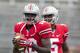 September 8, 2012; Columbus, OH, USA; Ohio State Buckeyes quarterback Cardale Jones (12) throws a pass in warmups before the game against the UAB Blazers at Ohio Stadium. Ohio State won the game 29-15. Mandatory Credit: Greg Bartram-USA TODAY Sports