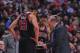 Oct 31, 2013; Chicago, IL, USA; Chicago Bulls center Joakim Noah (left) and point guard Derrick Rose (center) talk with head coach Tom Thibodeau (right) during the second quarter at United Center. Mandatory Credit: Dennis Wierzbicki-USA TODAY Sports