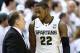 Mar 1, 2014; East Lansing, MI, USA; Michigan State Spartans head coach Tom Izzo talks to guard/forward Branden Dawson (22) during the 2nd half of a game against Illinois Fighting Illini at Jack Breslin Student Events Center. Illinois won 53-46. Mandatory Credit: Mike Carter-USA TODAY Sports