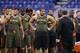 INDIANAPOLIS, IN - FEBRUARY 22: A group of offensive linemen listen to instruction during the 2014 NFL Combine at Lucas Oil Stadium on February 22, 2014 in Indianapolis, Indiana. (Photo by Joe Robbins/Getty Images)