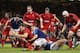 CARDIFF, WALES - FEBRUARY 21: (EDITORS NOTE: THIS PICTURE IS A RECROP OF IMAGE 474015723) Sam Warburton of Wales scores a try as Nicolas Mas of fails to hold him up during the RBS Six Nations match between Wales and France at the Millennium Stadium on February 21, 2014 in Cardiff, Wales. (Photo by Michael Steele/Getty Images)
