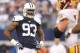 Nov 22, 2012; Arlington, TX, USA; Dallas Cowboys linebacker Anthony Spencer (93) wait for the play to begin during the game against the Washington Redskins on Thanksgiving at Cowboys Stadium. The Redskins beat the Cowboys 38-31. Mandatory Credit: Tim Heitman-USA TODAY Sports