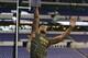 North Carolina tight end Eric Ebron runs the 40-yard dash at the NFL football scouting combine in Indianapolis, Saturday, Feb. 22, 2014. (AP Photo/Nam Y. Huh)
