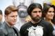 Jan 21, 2014; Los Angeles, CA, USA; Canelo Alvarez and Alfredo Angulo pose during a press conference held at the Los Angeles Central Public Library to announce the 12-round super welterweight bout on March 8, 2014 at the MGM Grand, Las Vegas. Mandatory Credit: Jayne Kamin-Oncea-USA TODAY Sports