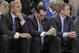 Duke coach Mike Krzyzewski, center, and assistant coaches Jeff Capel, left, and Steve Wojciechowski, right, watch the final minute of an NCAA college basketball game against Wake Forest in Winston-Salem, N.C., Wednesday, March 5, 2014. Wake Forest won 82-72. (AP Photo/Chuck Burton)