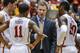 AMES, IA - FEBRUARY 15: Head coach Fred Hoiberg of the Iowa State Cyclones talks with Georges Niang #31, Monte Morris #11 and DeAndre Kane #50 of the Iowa State Cyclones during a time out in the first half of play against Texas Tech at Hilton Coliseum on February 15, 2014 in Ames, Iowa. Iowa State defeated Texas Tech 70-64. (Photo by David Purdy/Getty Images)