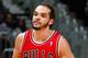 ATLANTA, GA - FEBRUARY 25: Joakim Noah #13 of the Chicago Bulls reacts after a basket against the Atlanta Hawks at Philips Arena on February 25, 2014 in Atlanta, Georgia. NOTE TO USER: User expressly acknowledges and agrees that, by downloading and or using this photograph, User is consenting to the terms and conditions of the Getty Images License Agreement. (Photo by Kevin C. Cox/Getty Images)