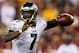 LANDOVER, MD - SEPTEMBER 09: Quarterback Michael Vick #7 of the Philadelphia Eagles throws the ball in the second quarter against the Washington Redskins at FedExField on September 9, 2013 in Landover, Maryland. (Photo by Rob Carr/Getty Images)