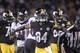 PITTSBURGH, PA - OCTOBER 20: Antonio Brown #84 of the Pittsburgh Steelers celebrates after his first down catch put the Steelers in position for the game-winning field goal against the Baltimore Ravens during the fourth quarter at Heinz Field on October 20, 2013 in Pittsburgh, Pennsylvania. (Photo by Vincent Pugliese/Getty Images)