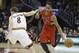 Toronto Raptors' DeMar DeRozan (10) drives past Cleveland Cavaliers' Matthew Dellavedova (8), from Australia, during the third quarter of an NBA basketball game Tuesday, Feb. 25, 2014, in Cleveland. (AP Photo/Tony Dejak)