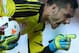 SYDNEY, AUSTRALIA - MARCH 08: Vedran Janjetovic of Sydney FC screams to Brendon Santalab of the Wanderers during the round 22 A-League match between Sydney FC and the Western Sydney Wanderers at Allianz Stadium on March 8, 2014 in Sydney, Australia. (Photo by Joosep Martinson/Getty Images)