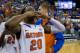 GAINESVILLE, FL - MARCH 08: Michael Frazier II #20 of the Florida Gators blows kisses to the crowd after they sang him 'happy birthday' after the game against the Kentucky Wildcats at the Stephen C. O'Connell Center on March 8, 2014 in Gainesville, Florida. (Photo by Rob Foldy/Getty Images)