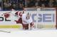 Detroit Red Wings goalie Jimmy Howard (35) reacts as a puck shot by New York Rangers' Chris Kreider gets past him for a goal during the third period of an NHL hockey game Sunday, March 9, 2014, in New York. The Rangers won the game 3-0. (AP Photo/Frank Franklin II)