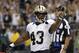 New Orleans Saints running back Darren Sproles points to fans after scoring on a touchdown carry in the first half of an NFL football game against the Miami Dolphins in New Orleans, Monday, Sept. 30, 2013. (AP Photo/Gerald Herbert)