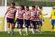 Alex Morgan, 2nd left, of the US, celebrates after scoring a goal against Sweden during their Algarve Cup women's soccer match Monday, March 11, 2013, in Lagos, southern Portugal. (AP Photo/Armando Franca)