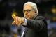 DENVER - MAY 23: Head coach Phil Jackson of the Los Angeles Lakers points in the second half against the Denver Nuggets in Game Three of the Western Conference Finals during the 2009 NBA Playoffs at Staples Center on May 23, 2009 in Denver, Colorado. NOTE TO USER: User expressly acknowledges and agrees that, by downloading and or using this photograph, User is consenting to the terms and conditions of the Getty Images License Agreement. (Photo by Doug Pensinger/Getty Images)