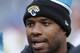 Injured Jacksonville Jaguars running back Maurice Jones-Drew watches from the bench during the first half of an NFL football game against the Buffalo Bills in Jacksonville, Fla., Sunday, Dec. 15, 2013.(AP Photo/Stephen Morton)