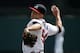 Atlanta Braves starting pitcher Kris Medlen (54) warms up from the mound before the first inning in a spring exhibition baseball game against the Washington Nationals, Tuesday, March 4, 2014, in Kissimmee, Fla. (AP Photo/Alex Brandon)