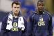 Feb 23, 2014; Indianapolis, IN, USA; Texas A&M quarterback Johnny Manziel (L) and Louisville Cardinals quarterback Teddy Bridgewater (R) look on during the 2014 NFL Combine at Lucas Oil Stadium. Mandatory Credit: Brian Spurlock-USA TODAY Sports