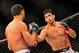 Feb 15, 2014; Jaragua do Sul, SC, Brazil; Lyoto Machida (red gloves) fights against Gegard Mousasi (blue gloves) during UFC Fight Night Machida vs Mousasi at Arena Jaragua. Mandatory Credit: Jason Silva-USA TODAY Sports