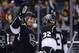 Los Angeles Kings defenseman Drew Doughty, left, congratulates goalie Jonathan Quick after an NHL hockey game against the Carolina Hurricanes, Saturday, March 1, 2014, in Los Angeles. The Kings won 3-1.(AP Photo/Mark J. Terrill)