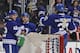 TORONTO, ON - FEBRUARY 1: Tyler Bozak #42, Phil Kessel #81 and James van Riemsdyk #21 of the Toronto Maple Leafs celebrate a third period goal against the Ottawa Senators during NHL game action February 1, 2014 at the Air Canada Centre in Toronto, Ontario, Canada. (Photo by Graig Abel/NHLI via Getty Images)