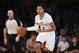 Los Angeles Lakers shooting guard Kent Bazemore dribbles the ball against the Oklahoma City Thunder during the second half of an NBA basketball game in Los Angeles, Sunday, March 9, 2014. The Lakers won 114-110. (AP Photo/Danny Moloshok)