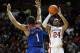 Jan 8, 2014; Norman, OK, USA; Oklahoma Sooners guard Buddy Hield (24) shoots the ball against Kansas Jayhawks guard Wayne Selden, Jr. (1) during the second half at Lloyd Noble Center. Mandatory Credit: Mark D. Smith-USA TODAY Sports