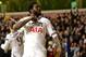LONDON, ENGLAND - FEBRUARY 27: Emmanuel Adebayor of Tottenham Hotspur celebrates after scoring a goal during the UEFA Europa League Round of 32 second leg match between Tottenham Hotspur and FC Dnipro Dnipropetrovsk at White Hart Lane on February 27, 2014 in London, England. (Photo by Jamie McDonald/Getty Images)