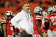 MIAMI GARDENS, FL - JANUARY 03: Head coach Urban Meyer of the Ohio State Buckeyes looks on during warm ups prior to the Discover Orange Bowl against the Clemson Tigers at Sun Life Stadium on January 3, 2014 in Miami Gardens, Florida. (Photo by Chris Trotman/Getty Images)