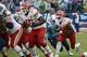Kansas City Chiefs running back Jamaal Charles (25) follows the block of tackle Branden Albert (76) to score a touchdown against the Tennessee Titans on a 1-yard run in the fourth quarter of an NFL football game on Sunday, Oct. 6, 2013, in Nashville, Tenn. (AP Photo/Mark Zaleski)