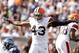 CLEVELAND, OH - OCTOBER 23: Defensive back T.J. Ward #43 of the Cleveland Browns celebrates after an interception against the Seattle Seahawks at Cleveland Browns Stadium on October 23, 2011 in Cleveland, Ohio. (Photo by Matt Sullivan/Getty Images)