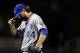 Kansas City Royals relief pitcher Luke Hochevar pauses after allowing Baltimore Orioles' Adam Jones to score on a double by Matt Wieters in the eighth inning of a baseball game in Baltimore, Tuesday, May 7, 2013. Baltimore won 4-3. (AP Photo/Patrick Semansky)