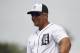 Mar 11, 2014; Lakeland, FL, USA; Detroit Tigers first baseman Miguel Cabrera (24) smiles against the Toronto Blue Jays at Joker Marchant Stadium. Mandatory Credit: Kim Klement-USA TODAY Sports