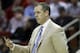 Indiana Pacers coach Frank Vogel calls a play against the Houston Rockets in the first half of an NBA basketball game Friday, March 7, 2014, in Houston. (AP Photo/Pat Sullivan)