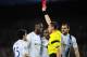 Manchester City players protest as referee Stephane Lannoy shows a red card to Manchester City's Pablo Zabaleta during a Champions League, round of 16, second leg, soccer match between FC Barcelona and Manchester City at the Camp Nou Stadium in Barcelona, Spain, Wednesday March 12, 2014. (AP Photo/Manu Fernandez)