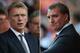 (FILE PHOTO - EDITORS NOTE: COMPOSITE OF TWO IMAGES - Image Numbers 177996038 (L) and 150795011) In this composite image a comparison has been made between David Moyes, Manger of Manchester United and Brendan Rogers, Manager of Liverpool FC. The Capital One Cup match between Manchester United and Liverpool takes place on September 25, 2013 at Old Trafford,Manchester, England. *** LEFT IMAGE*** MANCHESTER, ENGLAND - AUGUST 26: Manchester United Manager David Moyes looks on prior to the Barclays Premier League match between Manchester United and Chelsea at Old Trafford on August 26, 2013 in Manchester, England. (Photo by Alex Livesey/Getty Images) ***RIGHT IMAGE*** LIVERPOOL, ENGLAND - AUGUST 26: Liverpool Manager Brendan Rogers looks on prior to the Barclays Premier League match between Liverpool and Manchester City at Anfield on August 26, 2012 in Liverpool, England. (Photo by Michael Regan/Getty Images)