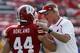 Wisconsin head coach Gary Andersen with Chris Borland (44) before an NCAA college football game against Tennessee Tech Saturday, Sept. 7, 2013, in Madison, Wis. (AP Photo/Morry Gash)