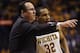 Wichita State coach Gregg Marshall directs Tekele Cotton (32) against Indiana State in the second half of an NCAA college basketball game in the championship of the Missouri Valley Conference men's tournament, Sunday, March 9, 2014, in St. Louis. (AP Photo/Bill Boyce)
