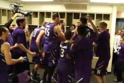 Video: NW's Locker Room Celebration Features Soaking Wet Collins
