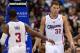 Jan 1, 2014; Los Angeles, CA, USA; Los Angeles Clippers point guard Chris Paul (3) and Los Angeles Clippers power forward Blake Griffin (32) in the second half of the game against the Charlotte Bobcats at Staples Center. Clippers won 112-85. Mandatory Credit: Jayne Kamin-Oncea-USA TODAY Sports