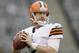 Cleveland Browns quarterback Brandon Weeden warms up before an NFL football game against the New York Jets Sunday, Dec. 22, 2013, in East Rutherford, N.J. (AP Photo/Kathy Willens)